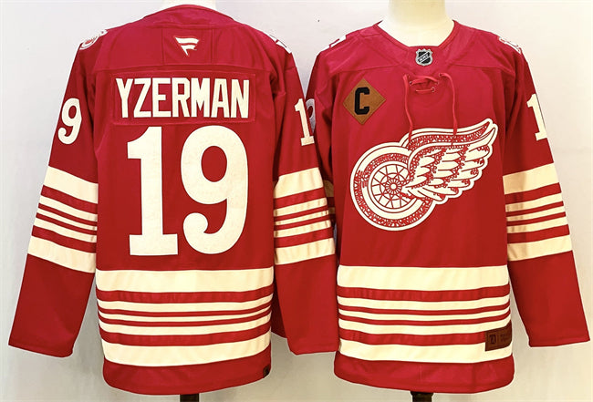 Men's Detroit Red Wings #19 Steve Yzerman Jersey Red 2025-26 With C Patch Centennial Premium Stitched