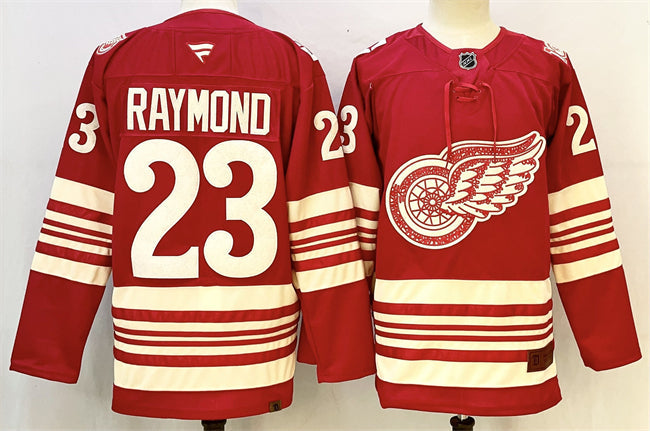 Men's Detroit Red Wings #23 Lucas Raymond Jersey Red 2025-26 Centennial Premium Stitched