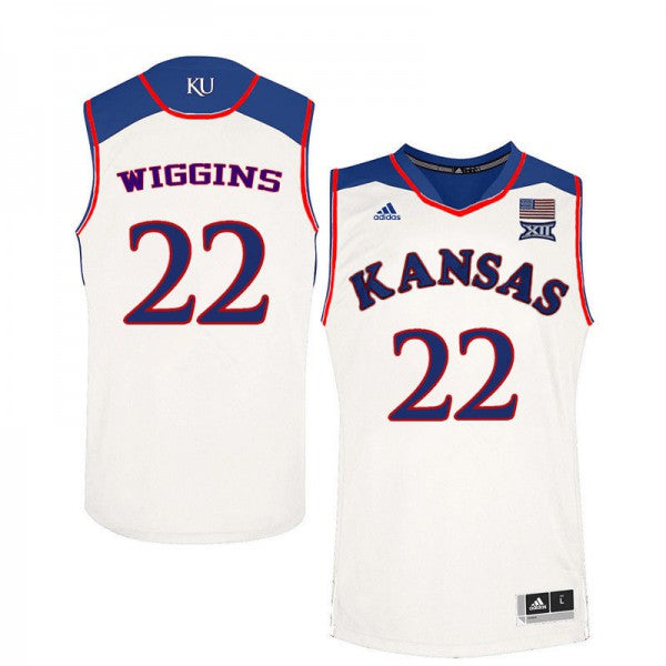 Men's Jayhawks #22 Andrew Wiggins Jersey White College Basketball Jerseys