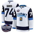 Men's Juuse Saros Jersey #74 Finland White 2025 4 Nations Face-Off Stitched