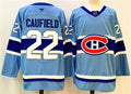 Men's Montreal Canadiens #22 Cole Caufield Jersey Blue 2024-25 Reverse Retro Stitched