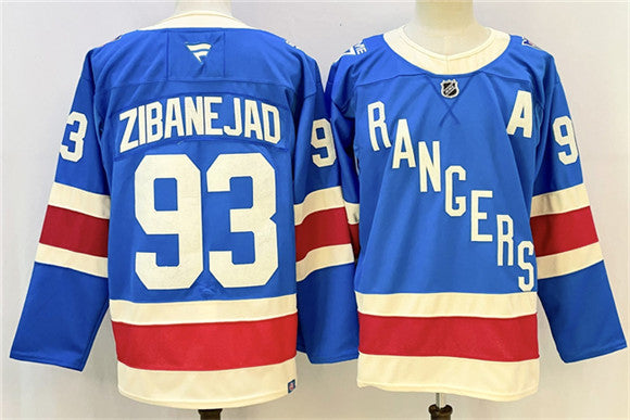 Men's New York Rangers #93 Mika Zibanejad Jersey Blue With A Patch Stitched