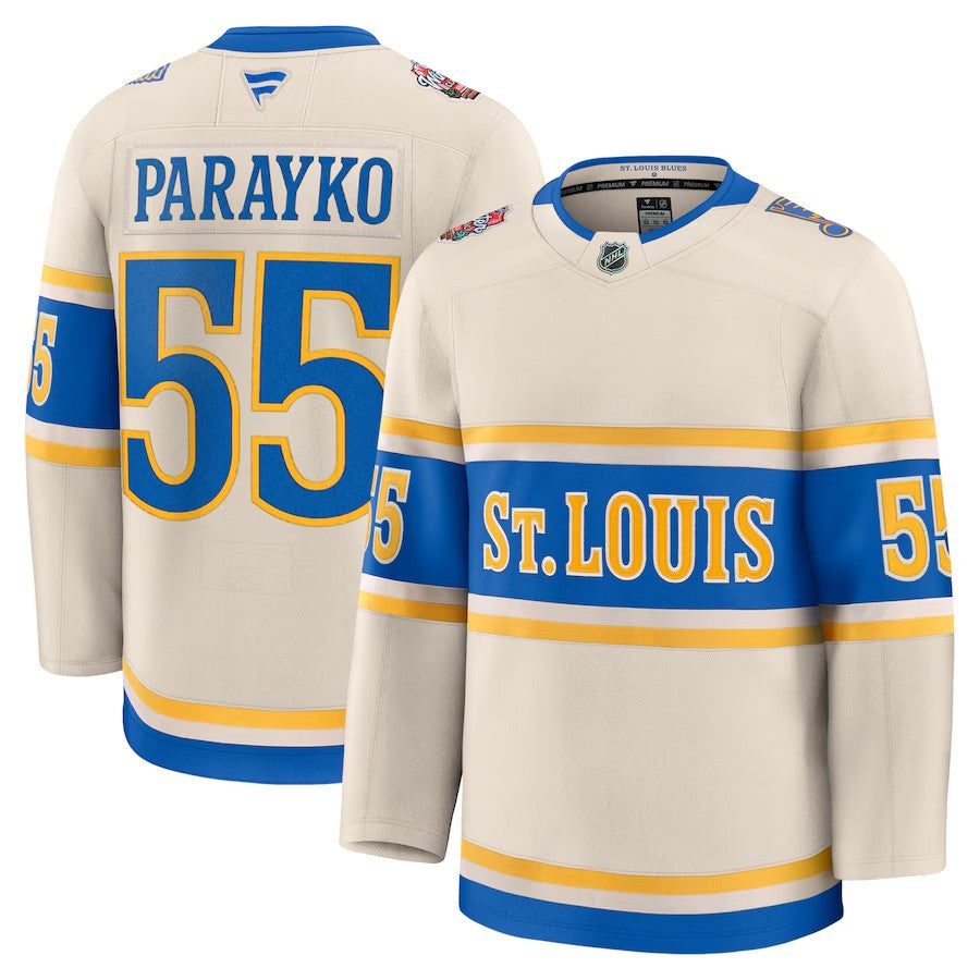 St. Louis Blues #55 Colton Parayko 2025 NHL Winter Classic Premium Cream Jersey