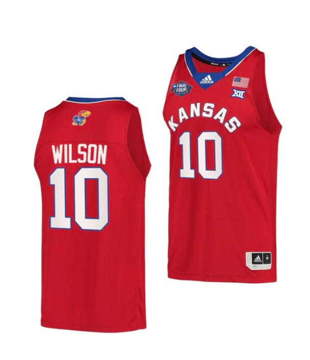 Men's #10 Jalen Wilson Jersey Kansas Jayhawks College Basketball Jerseys Red Retro