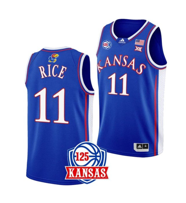Men's #11 M.J. Rice Jersey Kansas Jayhawks College Basketball Jerseys Blue