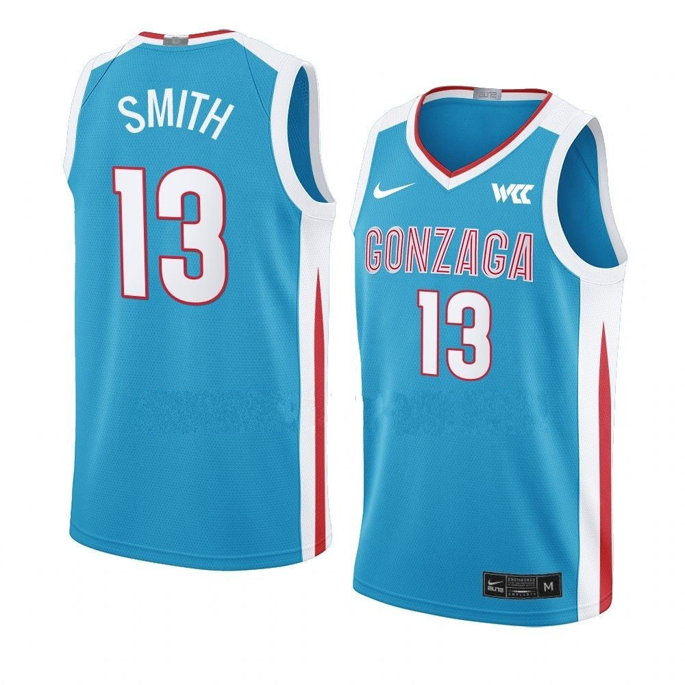 Men's #13 Malachi Smith Jersey Gonzaga Bulldogs College Basketball Jerseys White