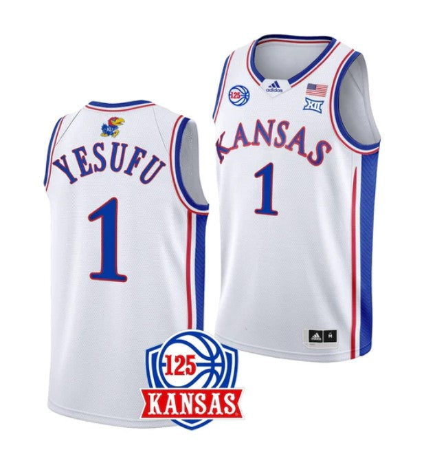 Men's #1 Joseph Yesufu Jersey Kansas Jayhawks College Basketball Jerseys White