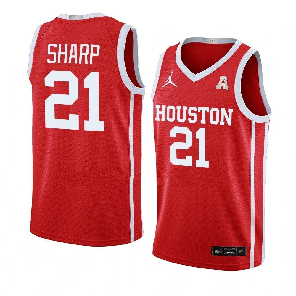 Men's #21 Emanuel Sharp Jersey Houston Cougars College Basketball Jerseys Red