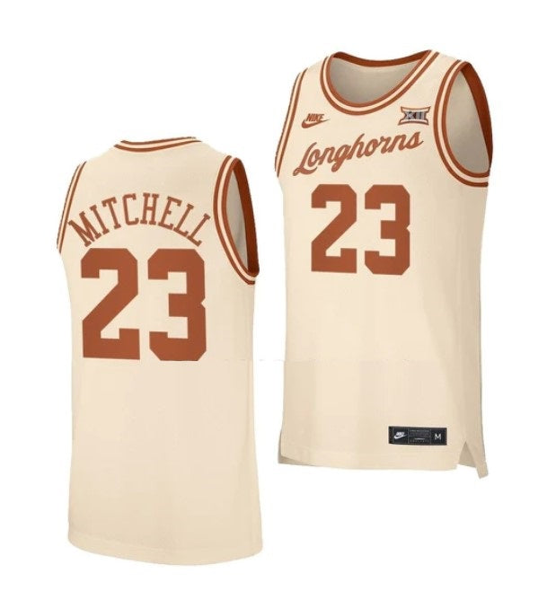 Men's #23 Dillon Mitchell Jersey Texas Longhorns College Basketball Jerseys Cream