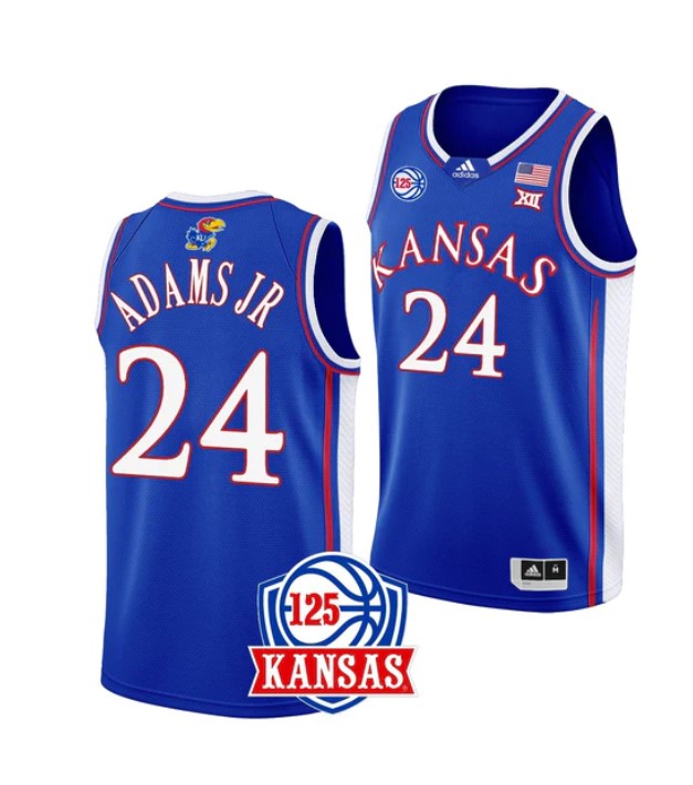 Men's #24 K.J. Adams Jr Jersey Kansas Jayhawks College Basketball Jerseys Blue