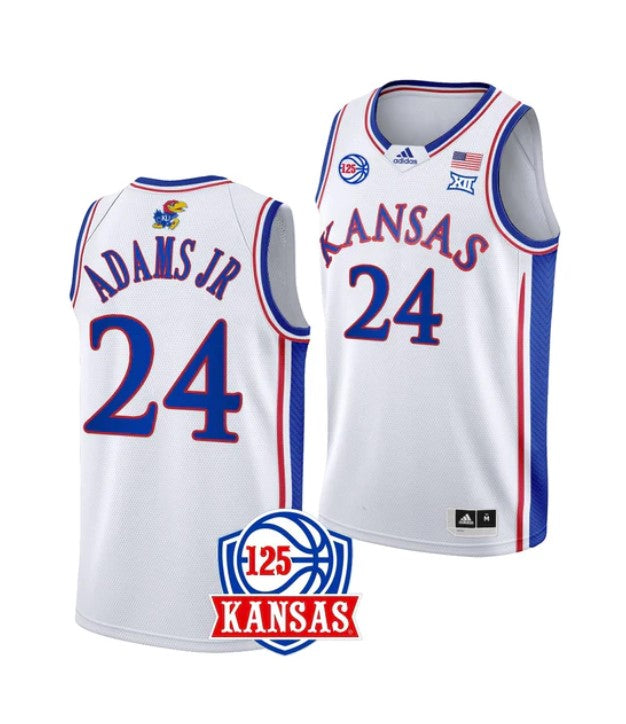 Men's #24 K.J. Adams Jr Jersey Kansas Jayhawks College Basketball Jerseys White
