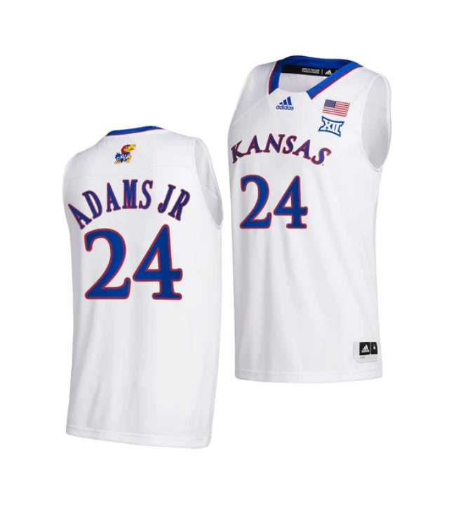 Men's #24 K.J. Adams Jr Jersey Kansas Jayhawks College Basketball Jerseys White 2022