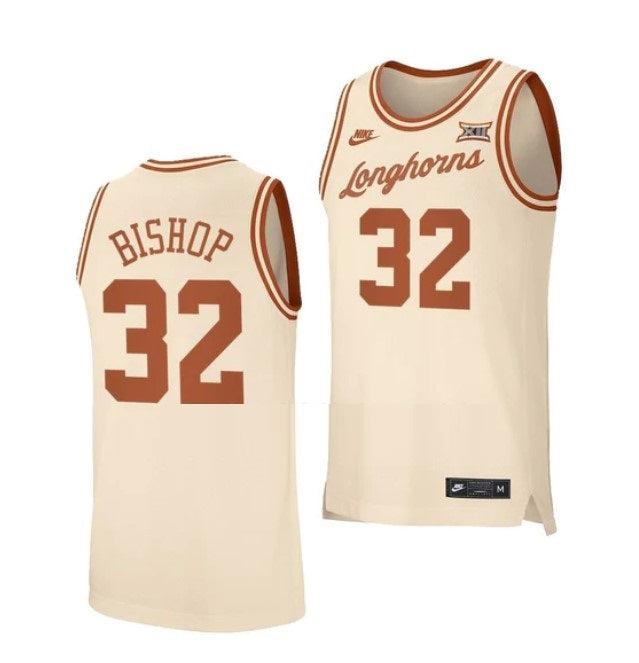 Men's #32 Christian Bishop Jersey Texas Longhorns College Basketball Jerseys Cream