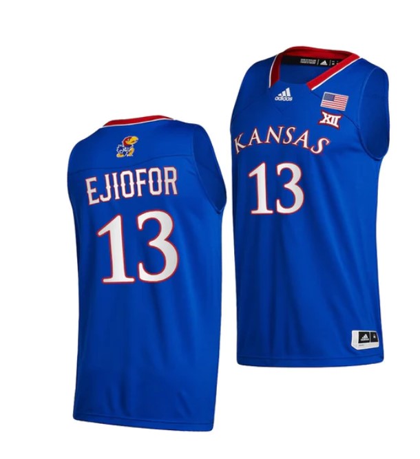 Men's #35 Zuby Ejiofor Jersey Kansas Jayhawks College Basketball Jerseys Blue 2022