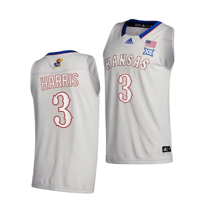 Men's #3 Dajuan Harris Jr Jersey Kansas Jayhawks College Basketball Jerseys Gray 2021