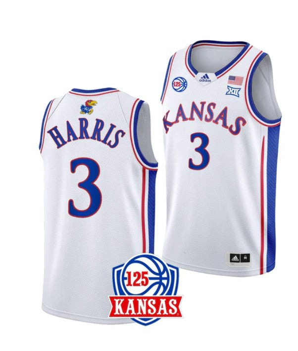 Men's #3 Dajuan Harris Jr Jersey Kansas Jayhawks College Basketball Jerseys White