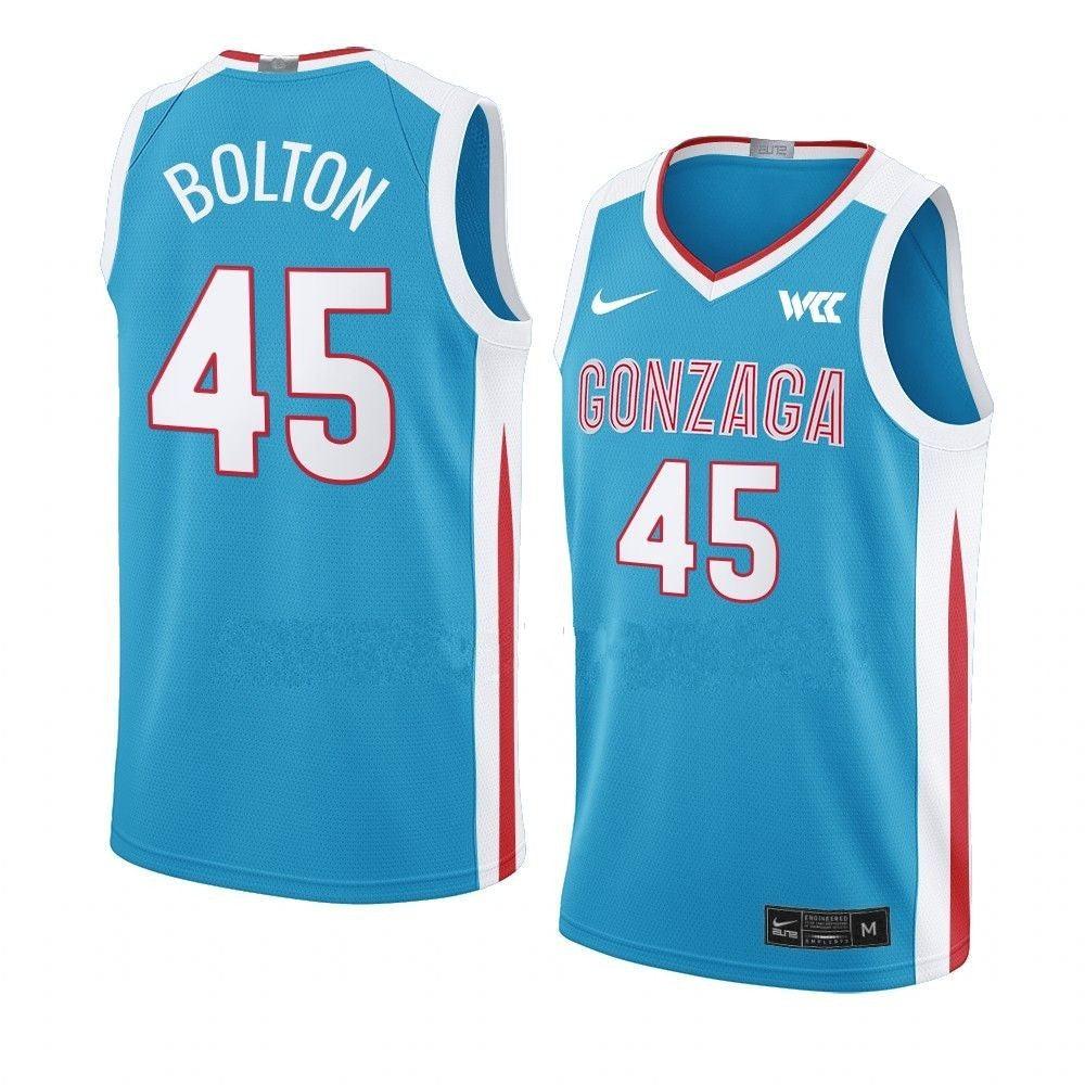 Men's #45 Rasir Bolton Jersey Gonzaga Bulldogs College Basketball Jerseys Blue