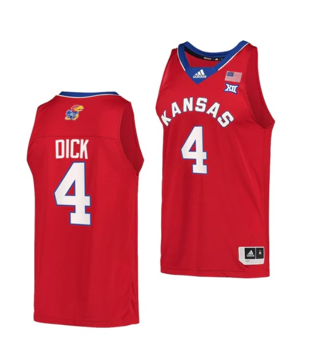 Men's #4 Gradey Dick Jersey Kansas Jayhawks College Basketball Jerseys Red Retro
