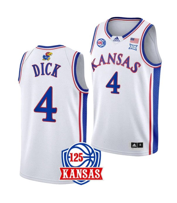 Men's #4 Gradey Dick Jersey Kansas Jayhawks College Basketball Jerseys White