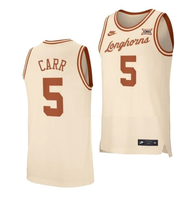 Men's #5 Marcus Carr Jersey Texas Longhorns College Basketball Jerseys Cream
