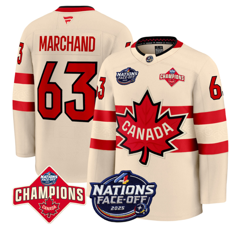 Men's Brad Marchand Jersey #63 Canada 4 Nations Face-Off 2025 Champions