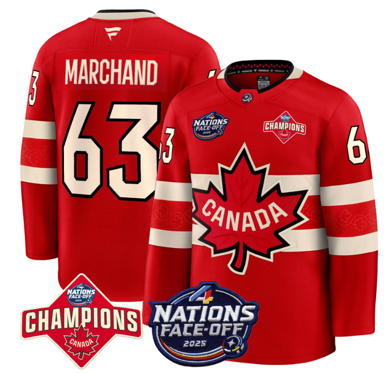 Men's Brad Marchand Jersey #63 Canada 4 Nations Face-Off 2025 Champions