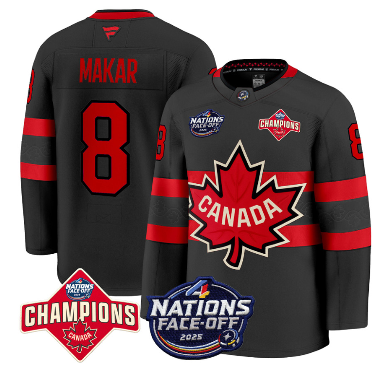 Men's Cale Makar Jersey #8 Canada 4 Nations Face-Off 2025 Champions