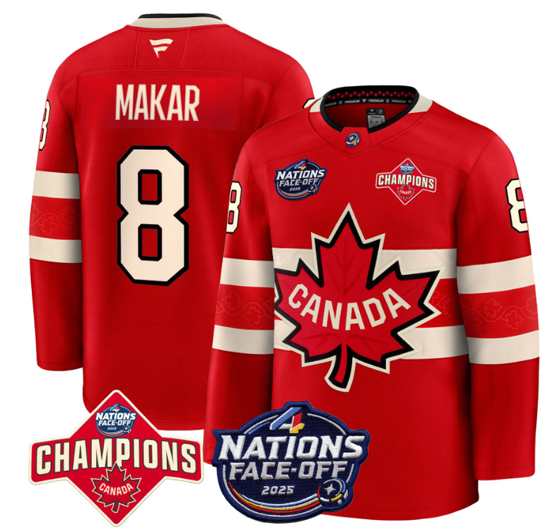 Men's Cale Makar Jersey #8 Canada 4 Nations Face-Off 2025 Champions
