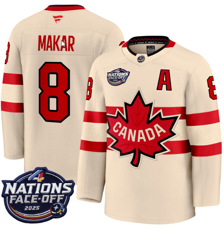 Men's Cale Makar Jersey #8 Canada 4 Nations Face-Off 2025 Stitched