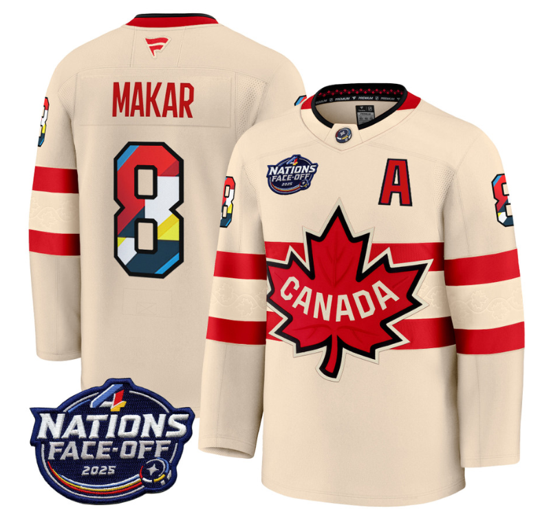 Men's Cale Makar Jersey #8 Canada 4 Nations Face-Off 2025 Champions