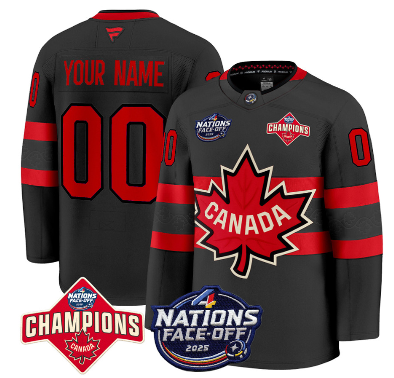 Men's Custom Canada Jersey 4 Nations Face-Off 2025 Champions Patch Stitched