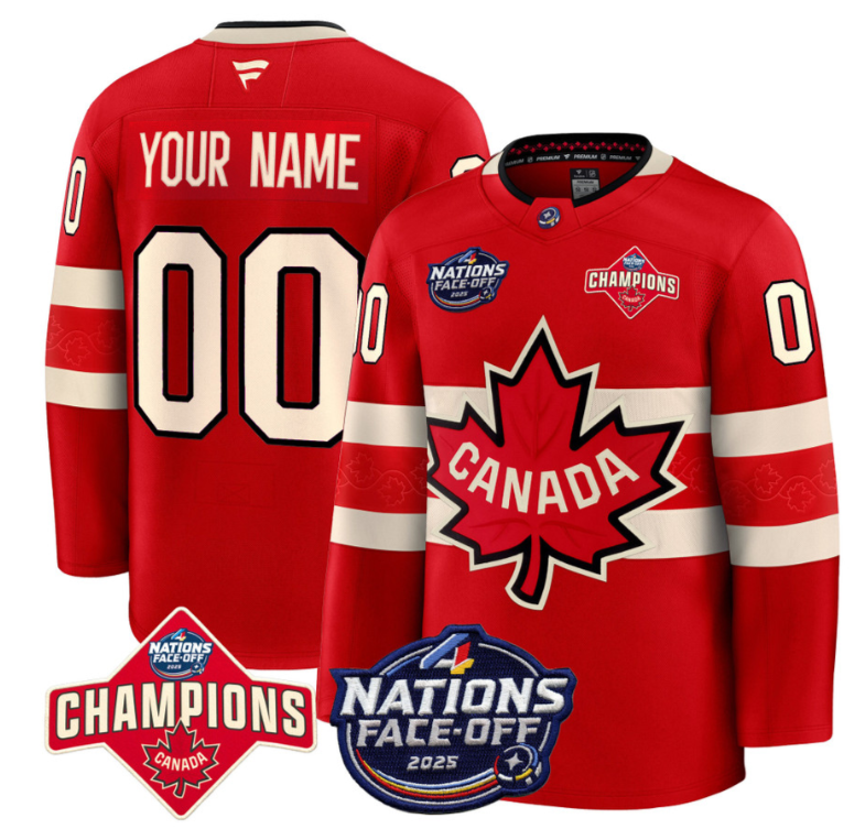 Men's Custom Canada Jersey 4 Nations Face-Off 2025 Champions Patch Stitched