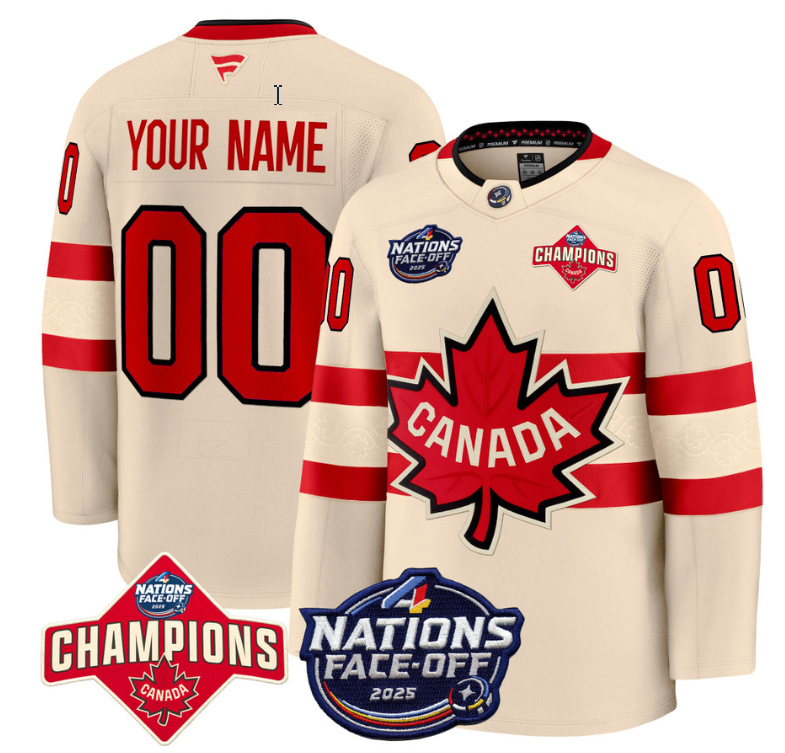 Men's Custom Canada Jersey 4 Nations Face-Off 2025 Champions Patch Stitched