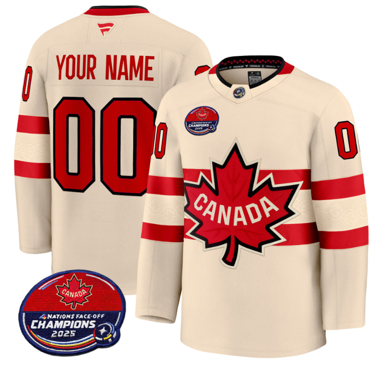 Men's Custom Canada Jersey 4 Nations Face-Off 2025 Champions V2 Stitched