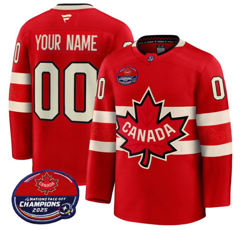 Men's Custom Canada Jersey 4 Nations Face-Off 2025 Champions V2 Stitched