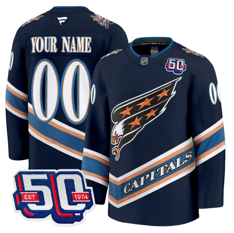 Men Custom Washington Capitals Jersey 50th Anniversary Premium Stitched