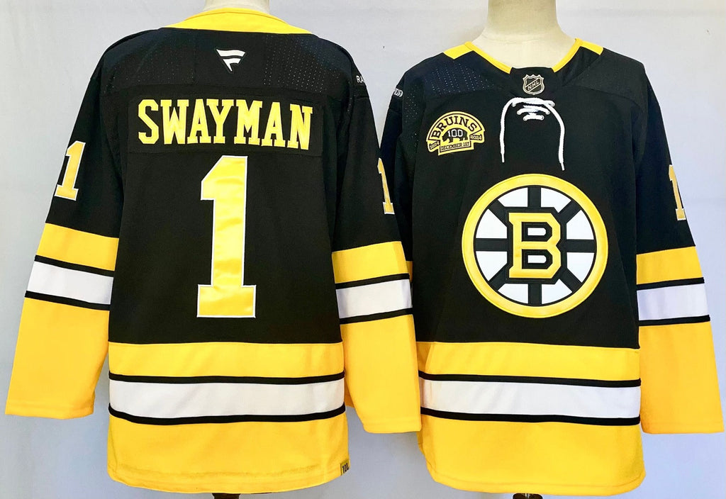 Men’s Jeremy Swayman Jersey #1 Boston Bruins Black Stitched