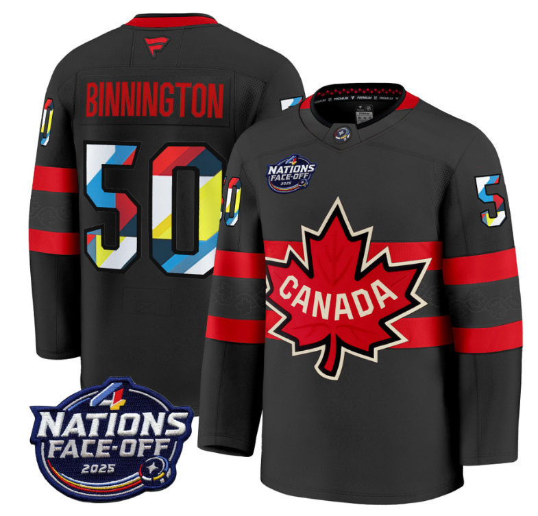 Men's Jordan Binnington Jersey #50 Canada 4 Nations Face-Off 2025 Champions