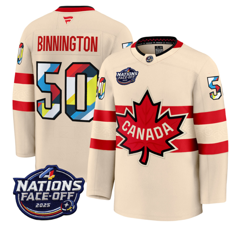 Men's Jordan Binnington Jersey #50 Canada 4 Nations Face-Off 2025 Champions