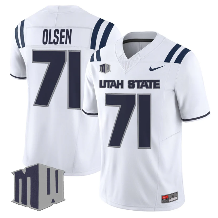 Merlin Olsen Jersey #71 Utah State Aggies 2025 Vapor Limited Stitched White