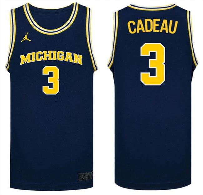Michigan Wolverines #3 Elliot Cadeau Navy Stitched Basketball Jersey