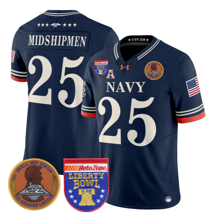 Midshipmen Jersey #25 Navy Midshipmen 250th 2026 Liberty Bowl Stitched Navy