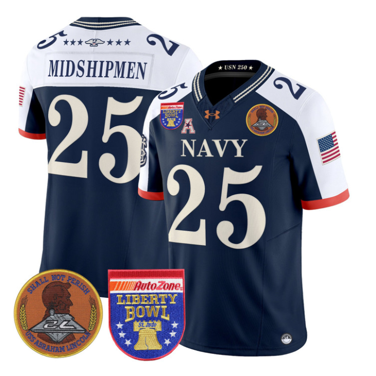 Midshipmen Jersey #25 Navy Midshipmen 250th 2026 Liberty Bowl Stitched Navy Alternate