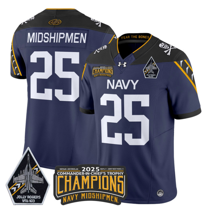 Midshipmen Jersey #25 Navy Midshipmen Jolly Rogers 2025 Trophy Stitched Navy
