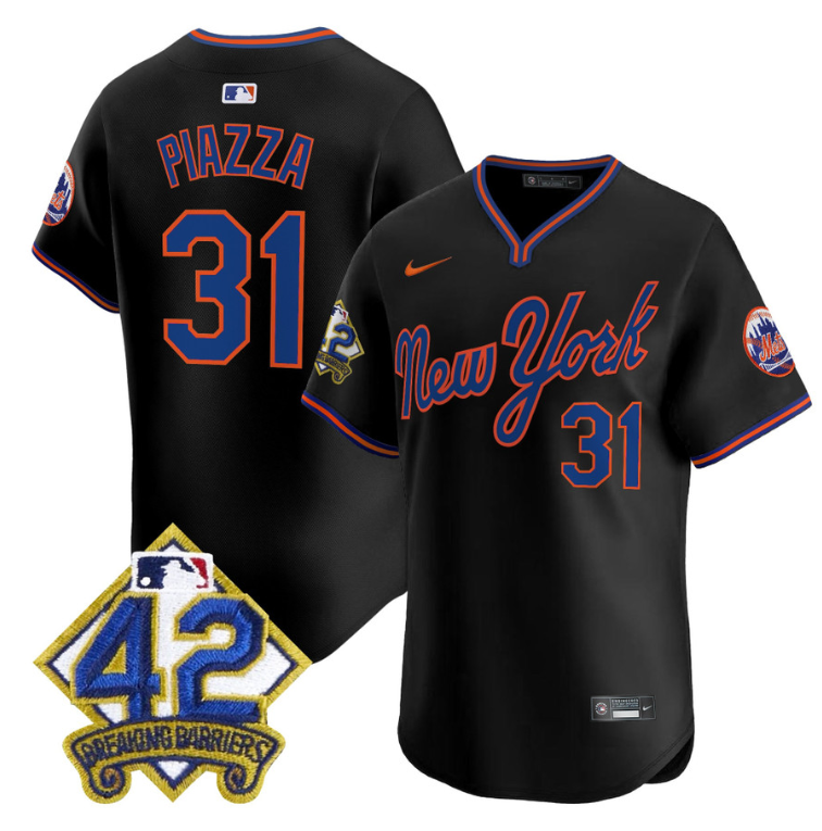 Mike Piazza Jersey #31 New York Mets 2025 Jackie Robinson Patch Road Alternate Stitched