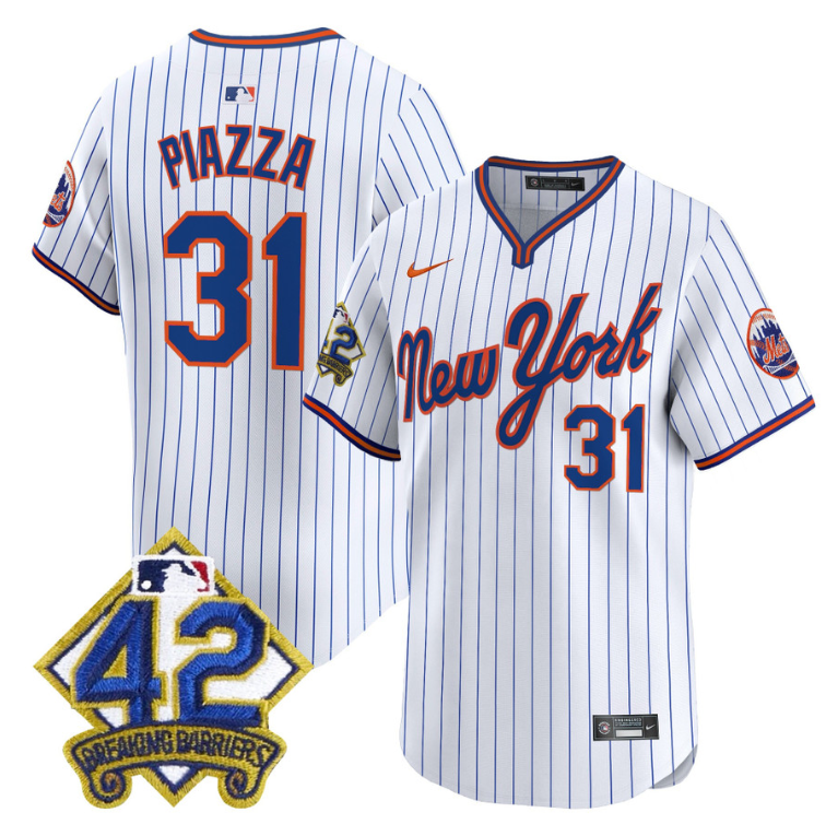 Mike Piazza Jersey #31 New York Mets 2025 Jackie Robinson Patch Road Alternate Stitched