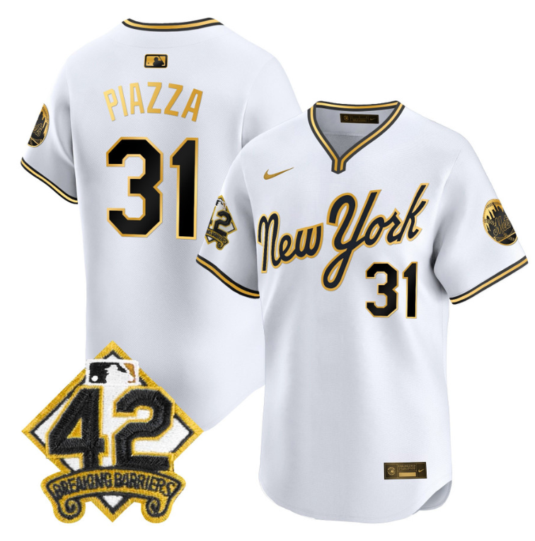 Mike Piazza Jersey #31 New York Mets 2025 Jackie Robinson Patch Road Alternate Stitched