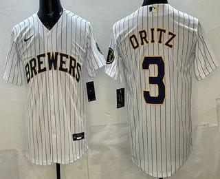 Milwaukee Brewers #3 Joey Ortiz White Cool Base Jersey