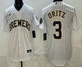 Milwaukee Brewers #3 Joey Ortiz White Cool Base Jersey