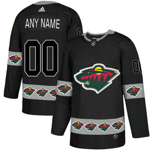 Minnesota Wild Custom Black Team Logos Fashion Jersey Stitched